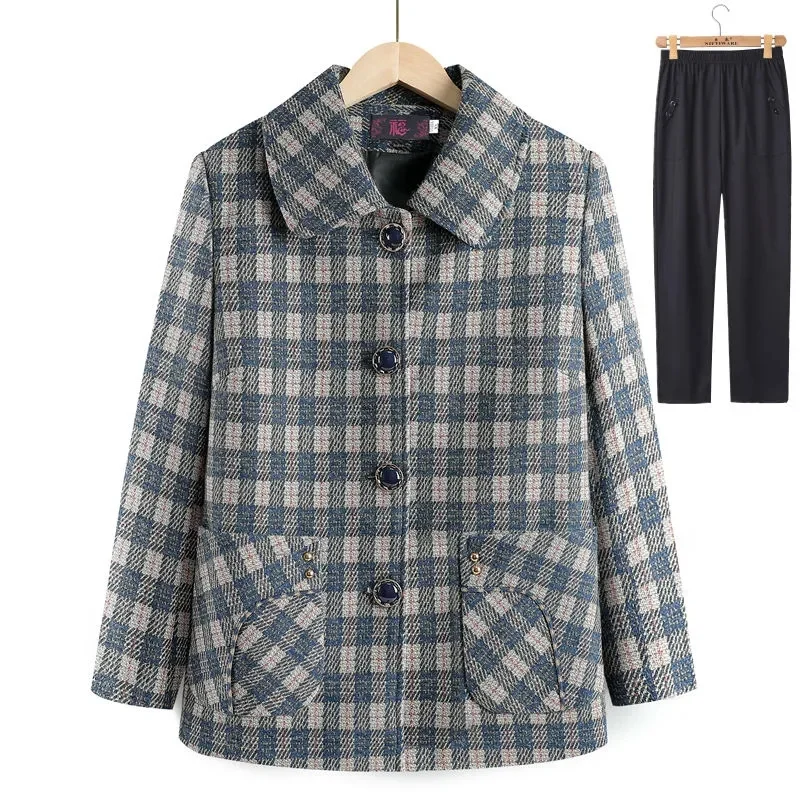 Middle Aged Mother Large Size 5XL Tops Coat Spring Autumn Women Fashion Loose Plaid Outwear Korean Ladies Long Sleeves Jacket