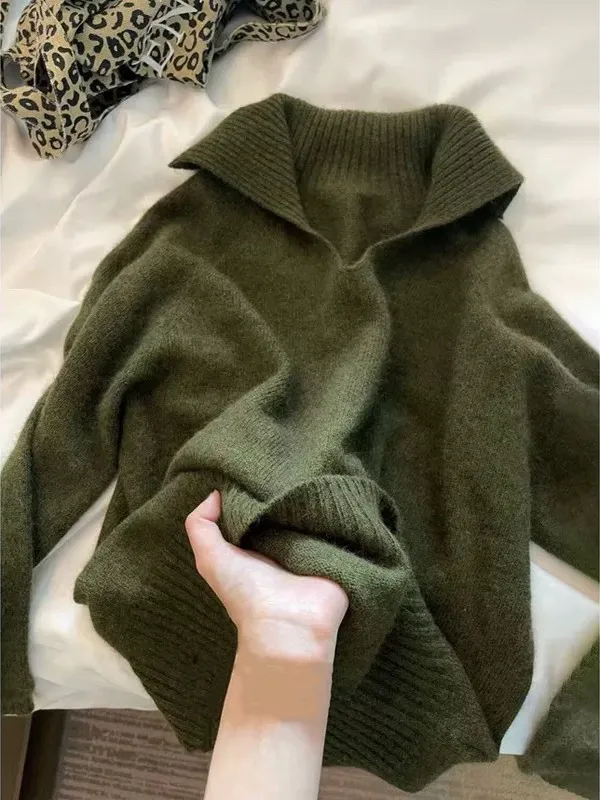 En محبوك Thiened سترة المرأة الخريف الشتاء فضفاضة تناسب ملابس خارجية مريحة الداخلية مباراة لينة Sle طويلة Sve #5