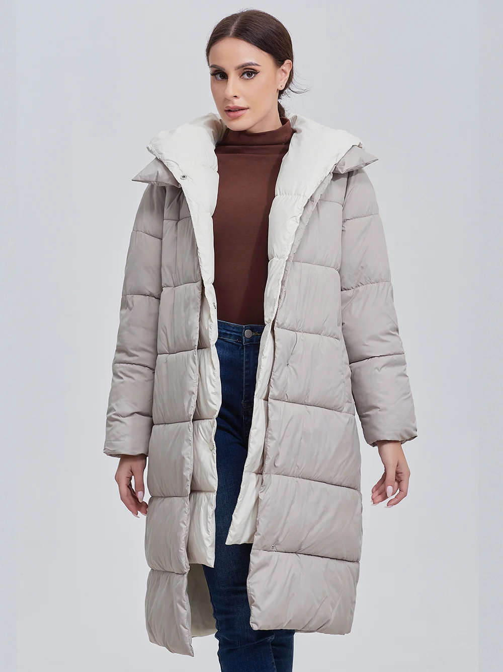 Marwin 2023 Winter Elegant Women's Cotton Coat Stylish Collar Long Warm Hooded Jacket Female Windproof Parka