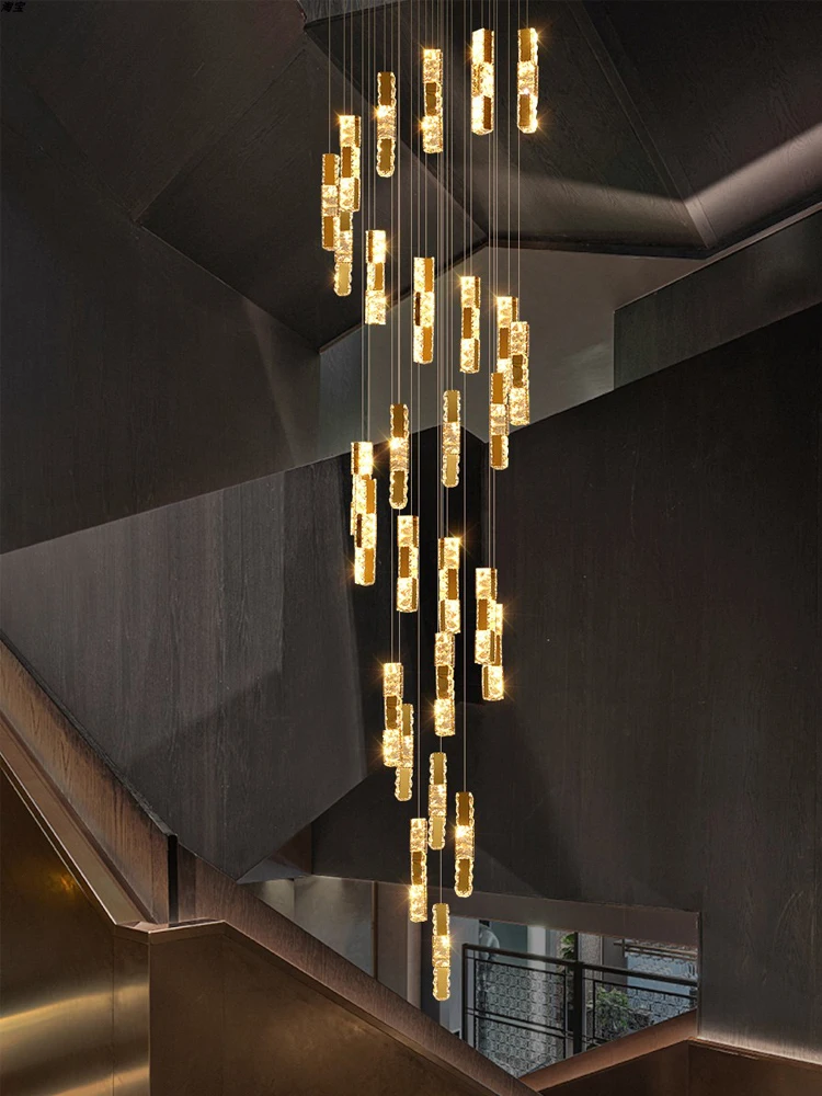 Modern Nordic Style Luxury Crystal Chandelier Villa Hanging Staircase Pendant Light Living Room Kitchen Decoration Pendent Lamp