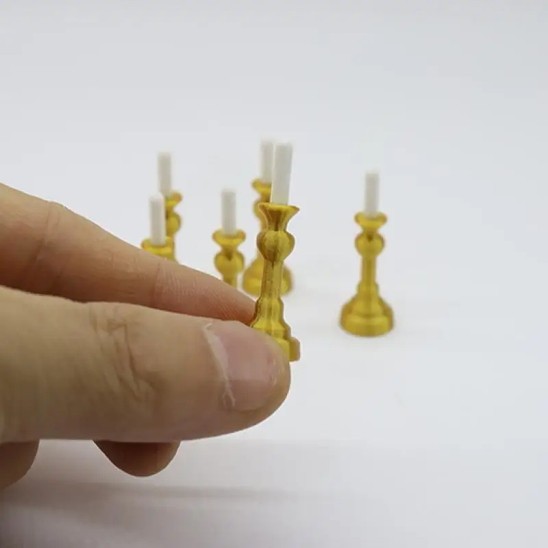 1/2Pcs Dollhouse Miniature Golden Candle Holder 1:12 Mini Candlestick Model Doll House Dining Room Home Decor DIY Accessories