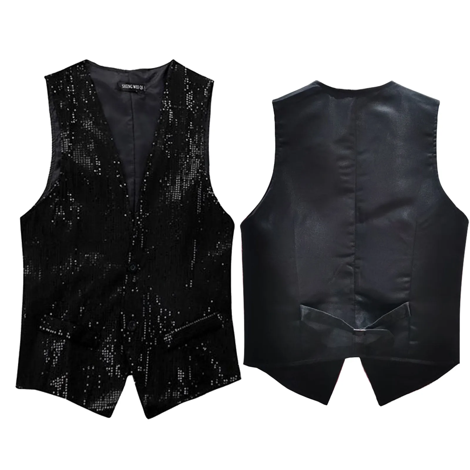 Shiny Gold Sequin Sparkling Waistcoat Men Slim Fit V Neck Mens Vest Wedding Party Stage Prom Costume