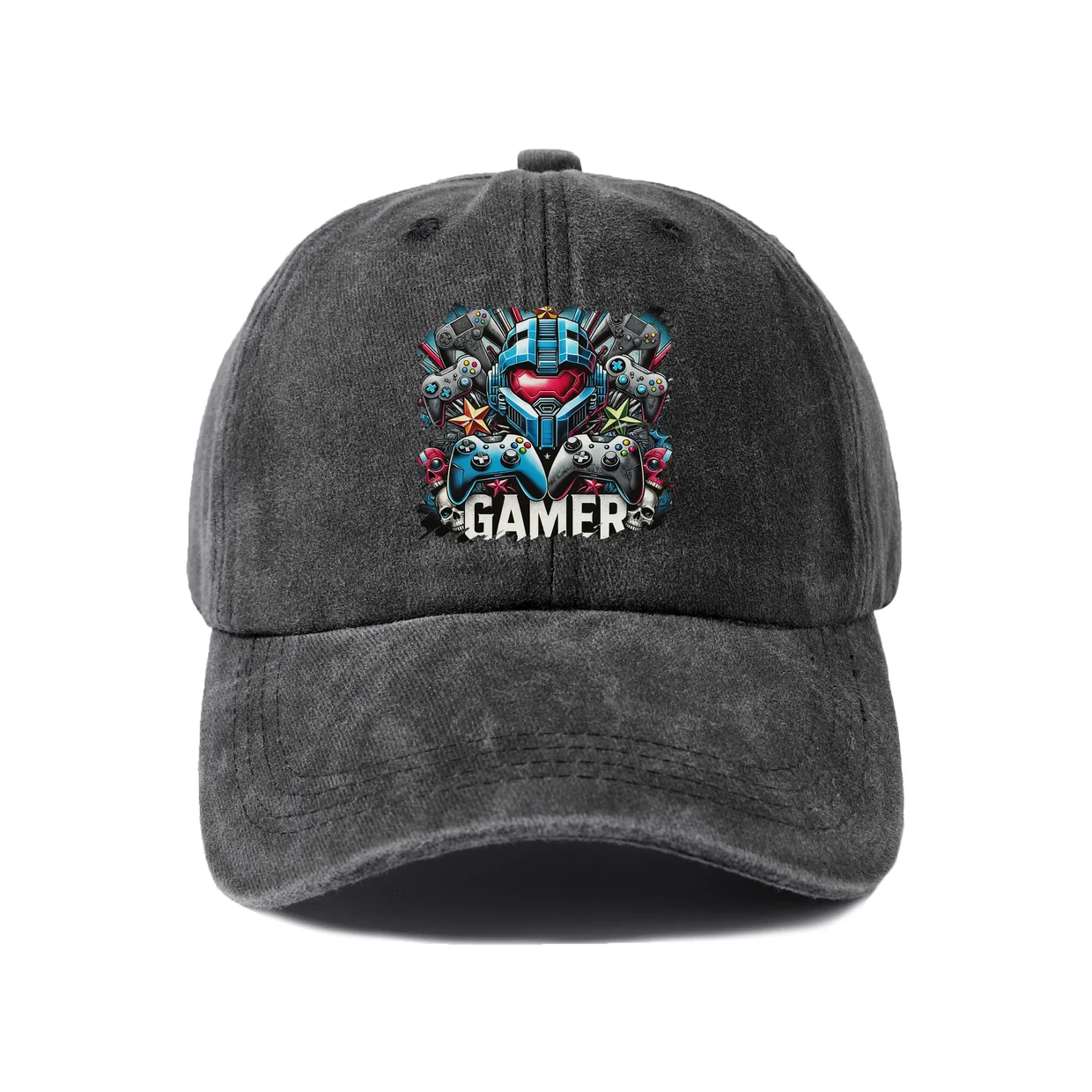 Gamer Controllers Graphic Vintage Washed Baseball Cap, Adjustable Unisex Dad Hat, Casual Gift