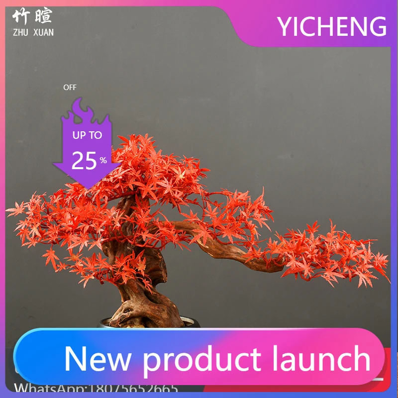 

LYY Artificial Red Maple Bonsai Potted Plant Desktop Decoration New Chinese Zen Style Ornament