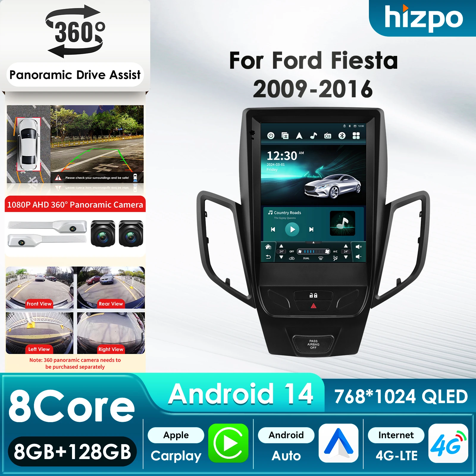 Hizpo 8Core DSP Auto Multimedia Speler voor Ford Fiesta MK7 2009-2016 Carplay 4G Autoradio RDS GPS WiFi AI Intelligente Systemen - afbeelding 2