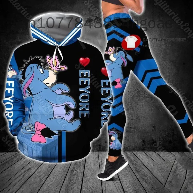 2024 New Disney Eeyore 3D Hoodie Women\'s Hoodie Yoga Pants Set Y2k Yoga Leggings Hoodie Fashion Sports Suit