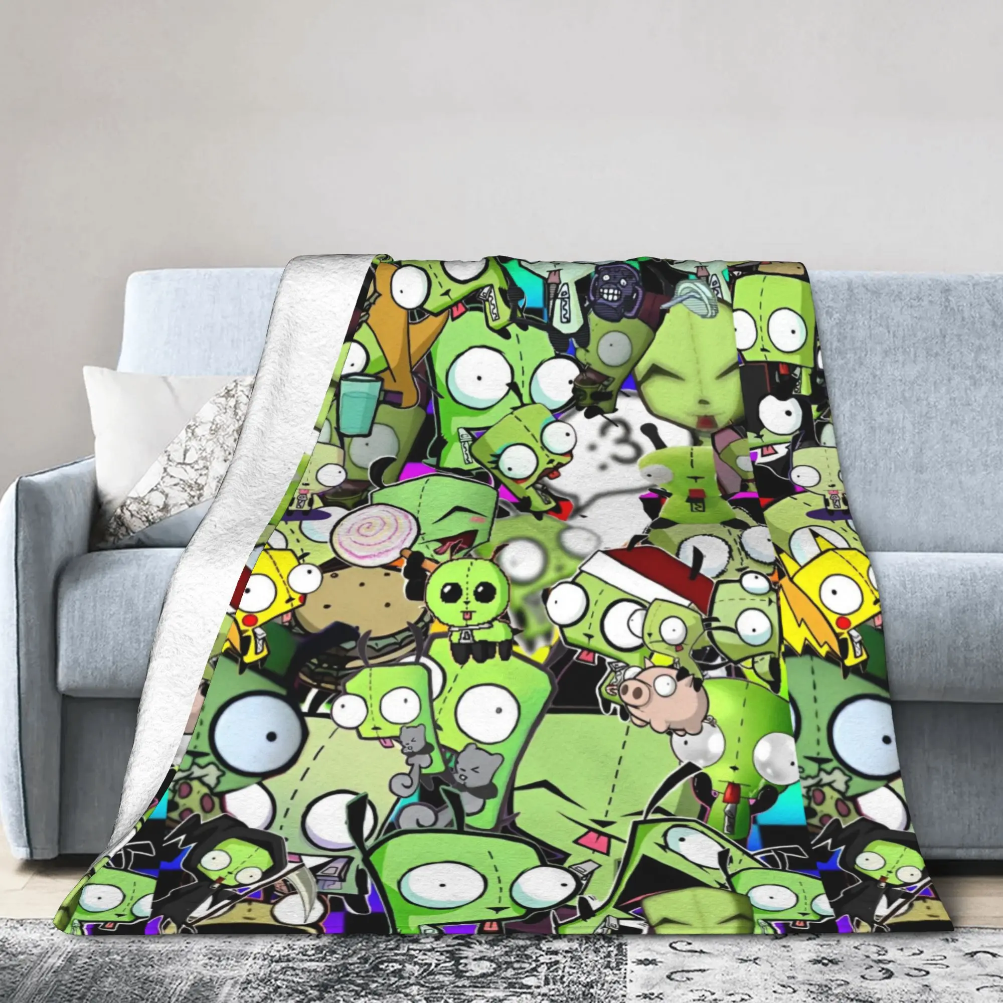 Invaders Zims Blanket Cover  Flannel Throw Blankets Bedroom Sofa Printed Ultra-Soft Warm Bedsprea,