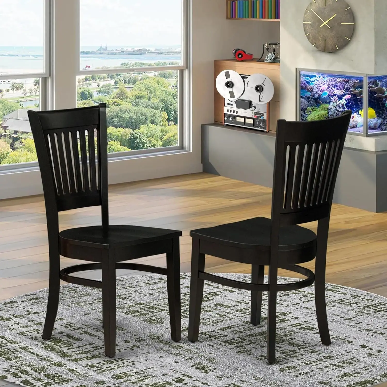 West Furniture VAC-OAK-W Vancouver Kitchen Dining Chairs - Slat Back Wooden Seat Chairs, Set of 2, Oak