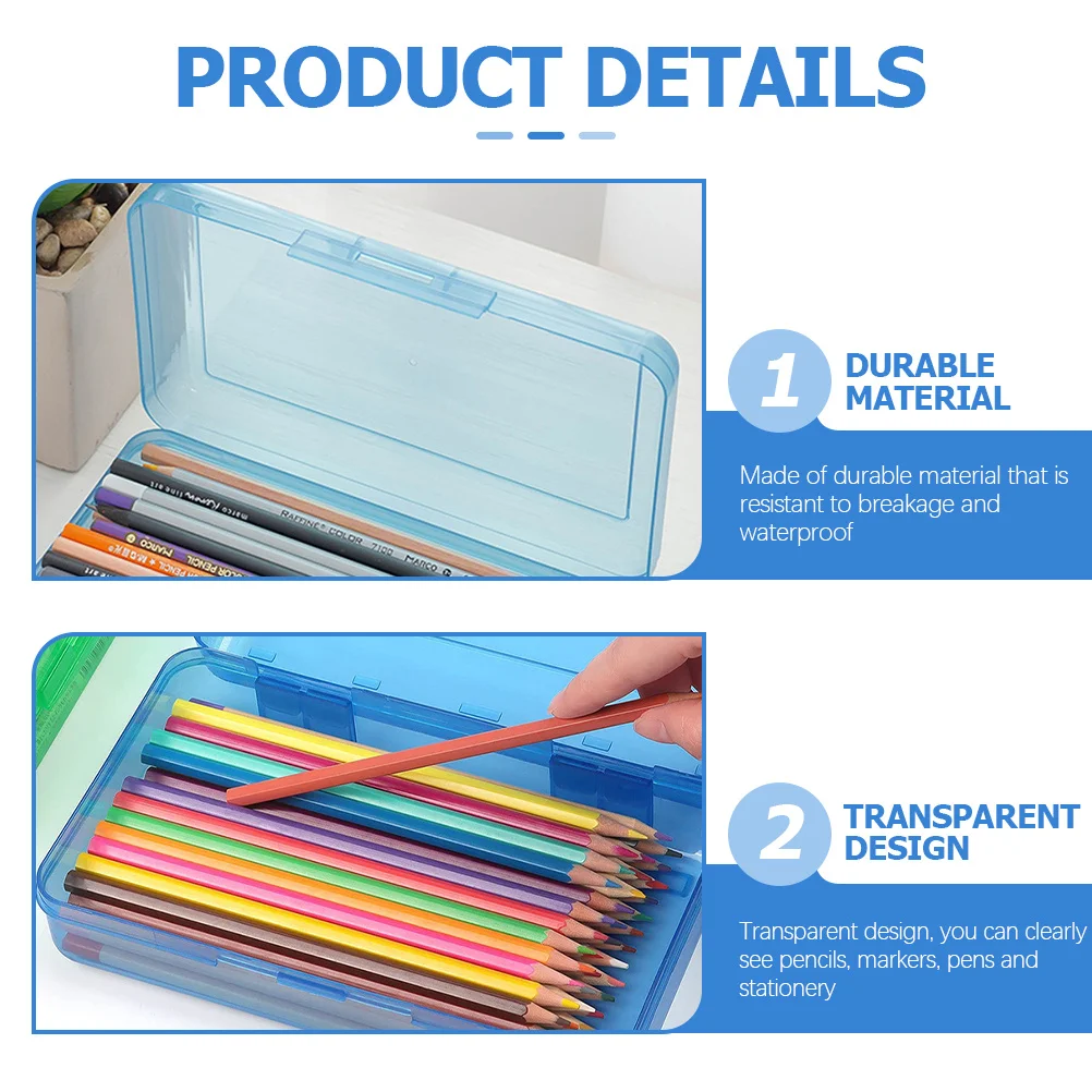Plastic Pencil Case Large Capacity Pen Organizer Portable Pencil Storage Box for Kids Students School Stationery
