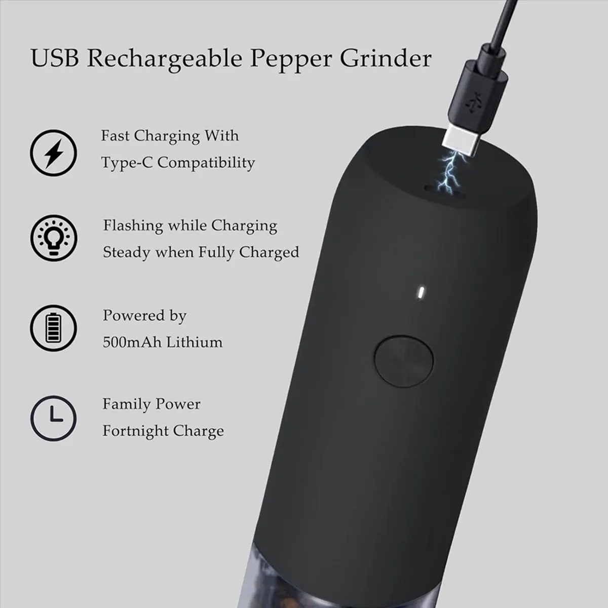 N14R Top 2 Packs Electric Salt and Pepper Grinder Set, USB Rechargeable, Automatic Salt and Pepper Mill Grinder Adjustable