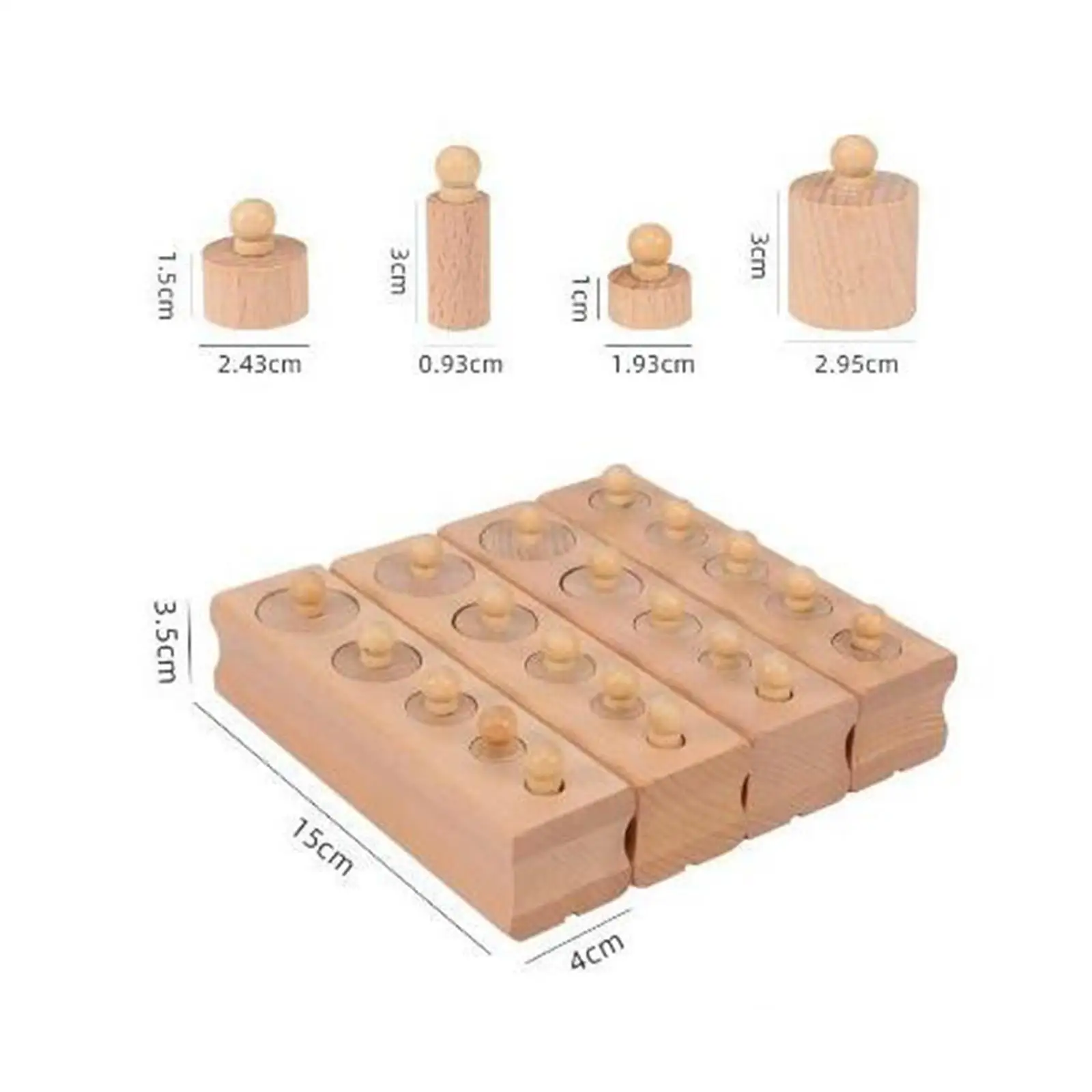 4 Pieces Montessori Toy Knobbed Cylinders Blocks Socket for School Toddlers