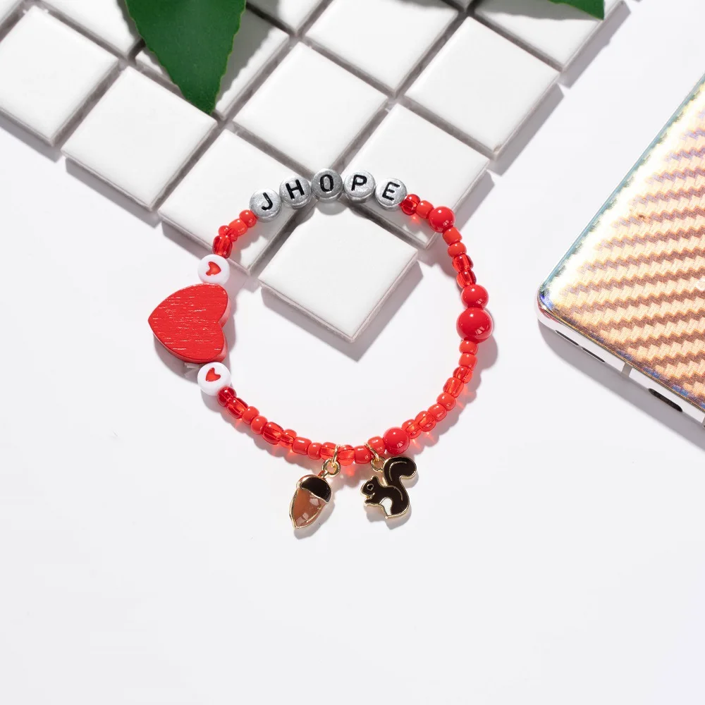 Cute Cartoon Animals Letter Bracelet Kpop Elastic Hand Rope JIMIN Taehyung V JHOPE Rap Monster JIN JUNGKOOK SUGA Teen Item Gifts