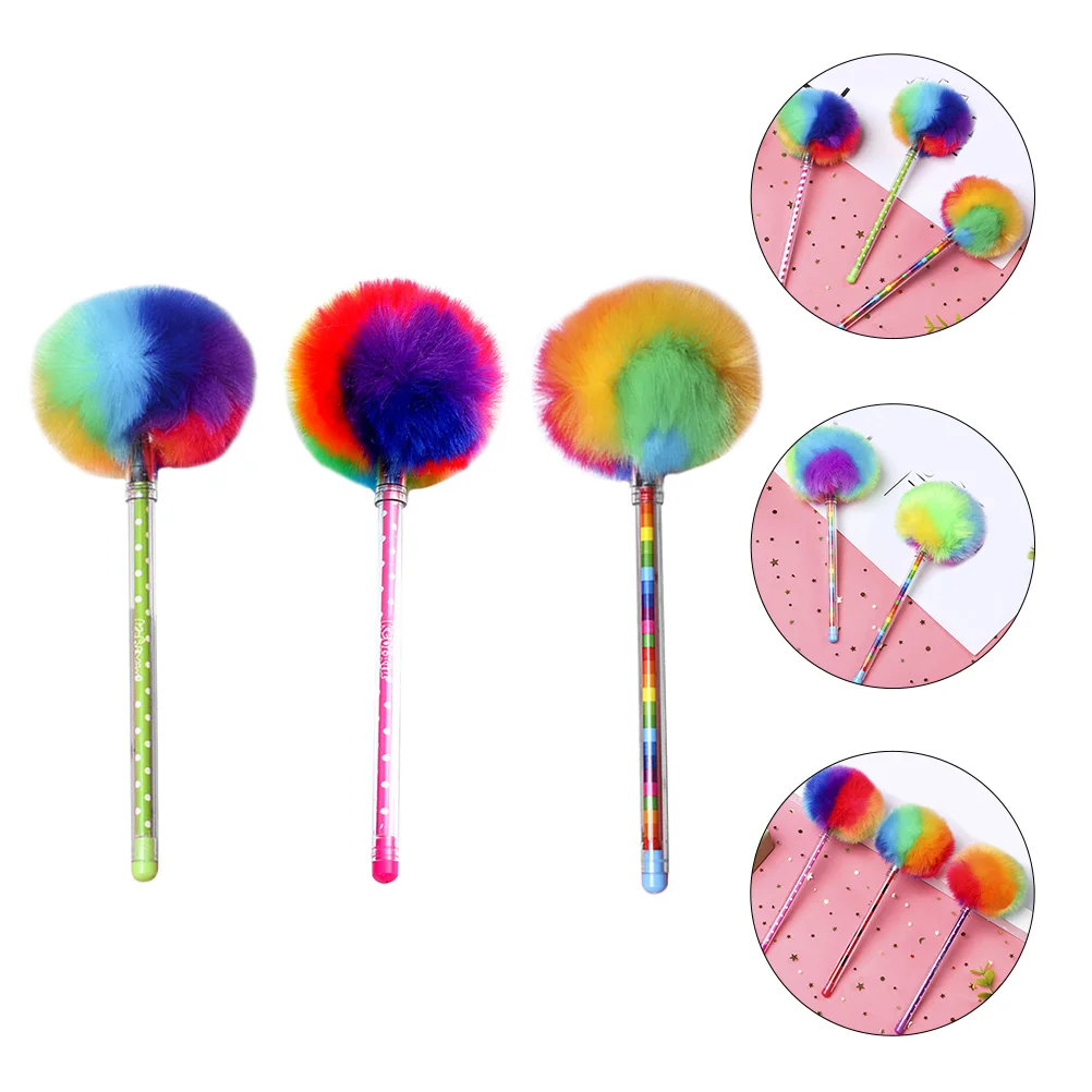 

3 Pcs Color Ball Pen Adorable Ballpoint Writing Pens School Stationery Colorful Plush Pompom Fountain Ink Designed Girl