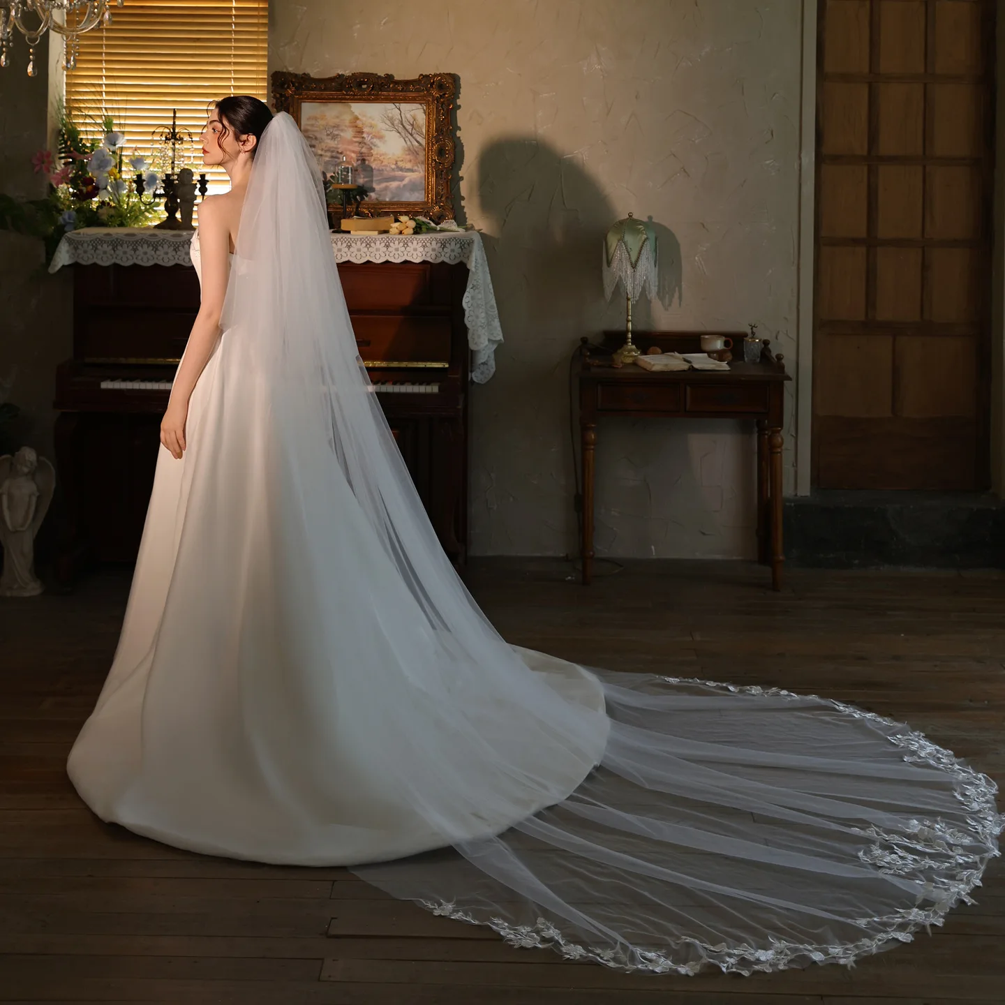 L&P DQL Studio Wedding Veil 3m Long Bridal Veil Tulle with Applique Wedding Accessories