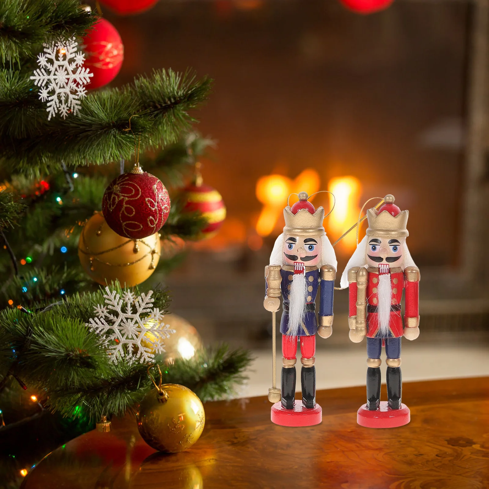 

6Pcs Christmas Nutcracker Figures Wood Hanging Ornaments Holiday Decorations for Home Party Tabletop Fireplace Mantle Display