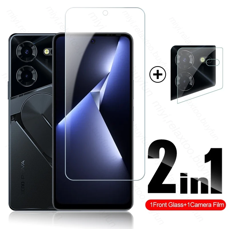 2-In-1 Camera Les Screen Protector Tempered Glass For Tecno Pova5 Pova 5 Pro X Free Fire 4G 2023 LH7n,LH8n 6.78\