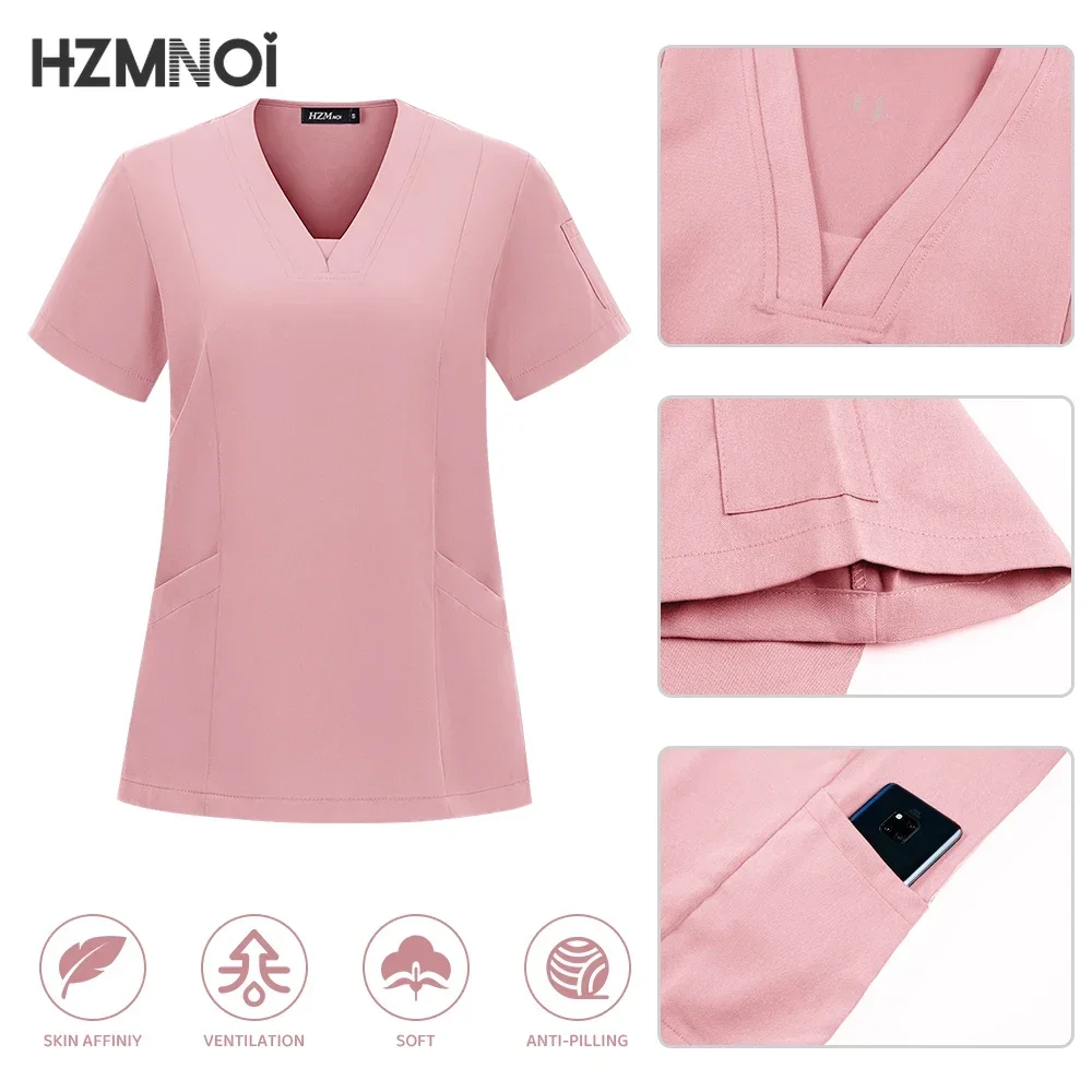 Hzmnoi uniforme de enfermeira de farmácia, multicolorido, manga curta, roupa de trabalho para médico hospitalar, uniformes de cirurgia dentária, laboratório médico