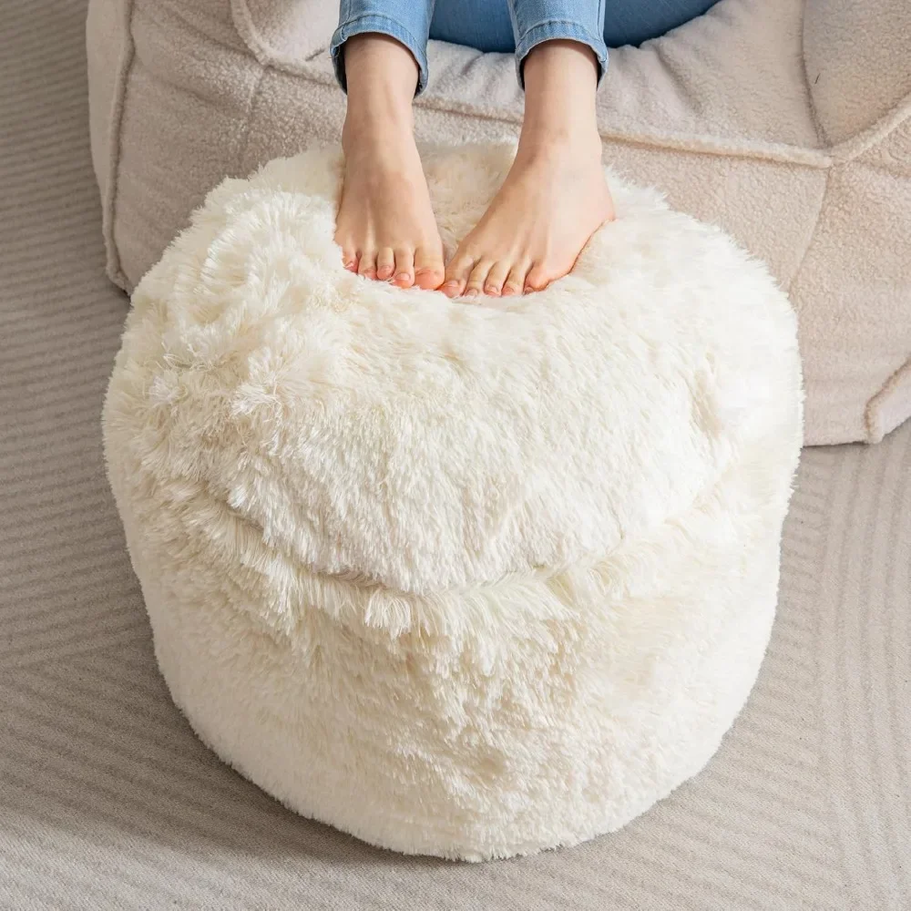 

Round padded futon footstool, long faux fur footstool, foam block filling, fluffy and fluffy footstool storage footstool