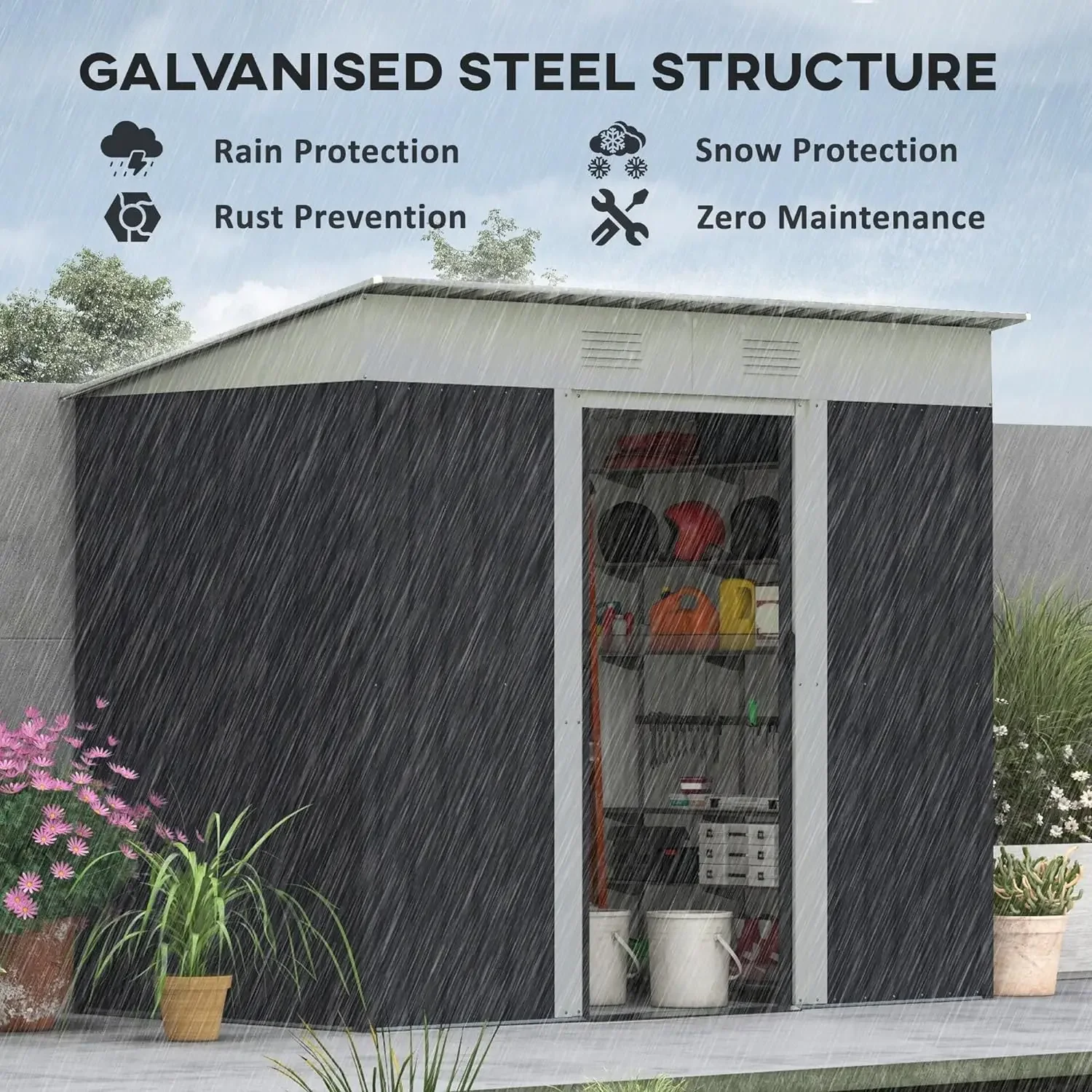 7'x4' Metal Lean to Garden Shed Outdoor Storage Shed Garden Tool House with Double Sliding Doors 2 Air Vents for Backyard Patio