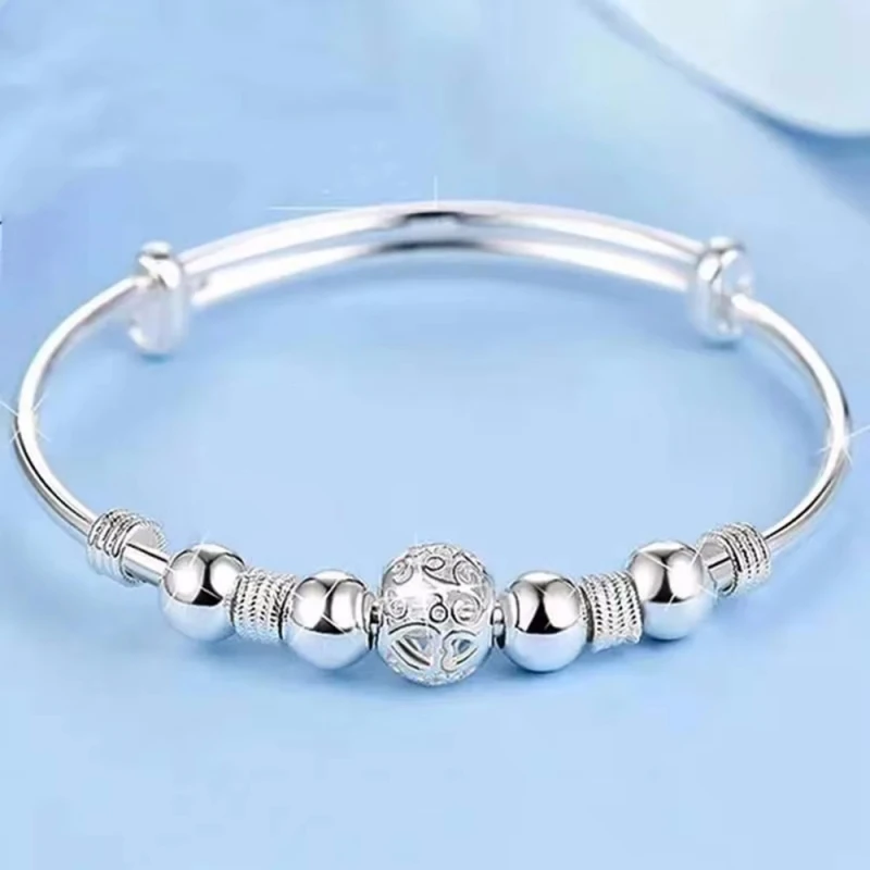 925 Sterling Silver Beaded Bangle for Women, Stylish and Elegant Adjustable Bangle, Party Gift Accessory Jewelry image 2