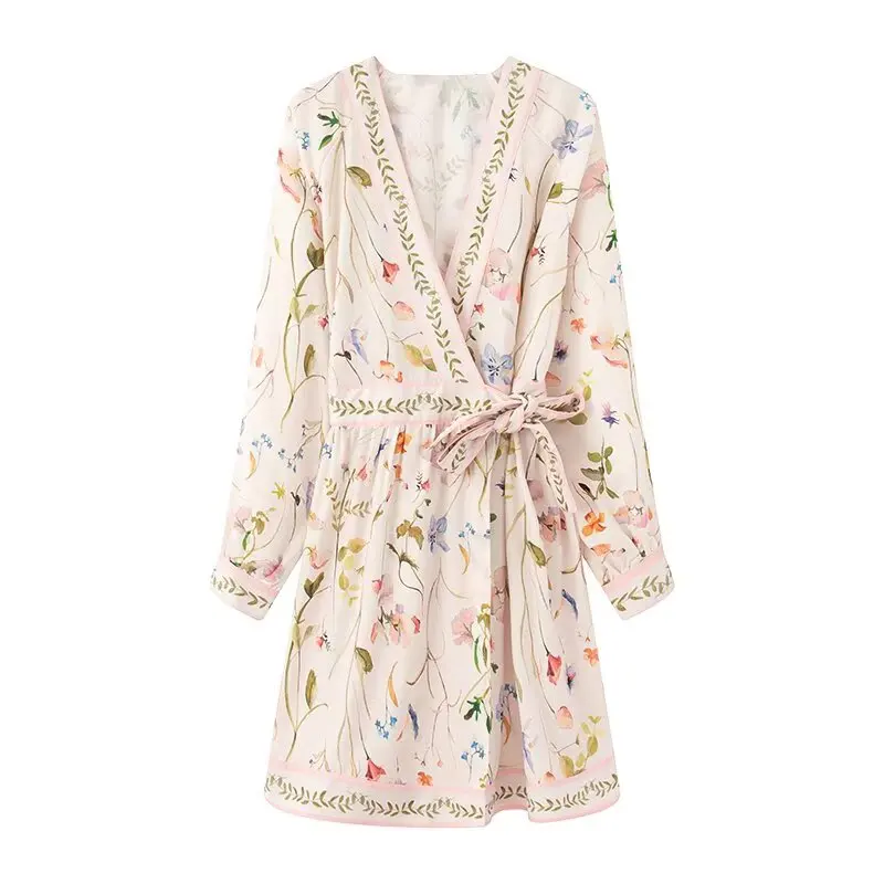 

Korejepo Summer Dress 2025 New Women European American Style V-neck Waist Wrapped Lazy French Dresses