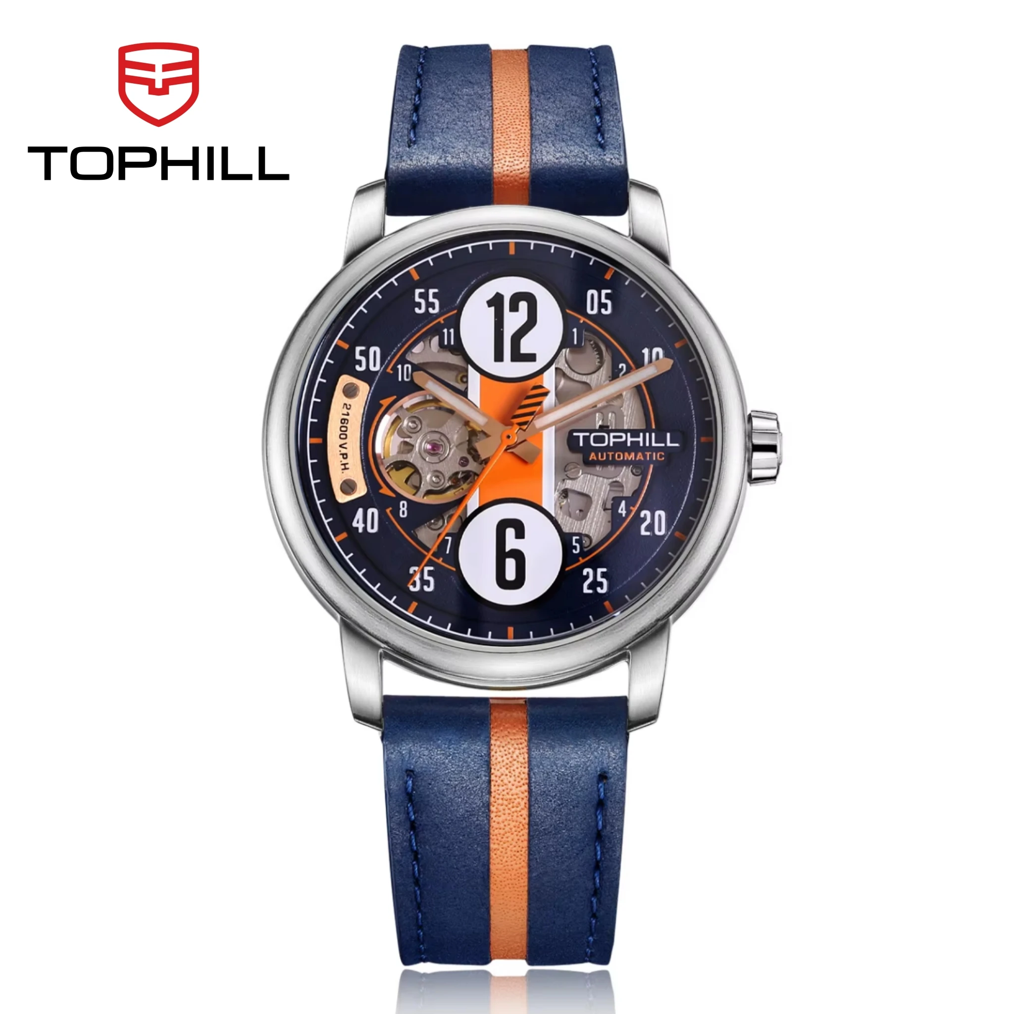 TOPHILL Racing Watch Men's Wristwatch 44mm NH70 Sport Automatic Mechanical Luminous Sapphire 5ATM 316L Stainless Steel TV002G.C