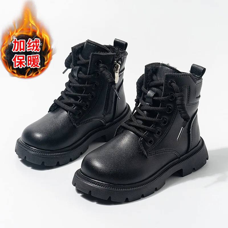 Baby Girls Boys Boots 2026 New Kids Boots Boys Girls Winter Ankle Boots Fleece Lined Thick Warm Retro Leather Shoes