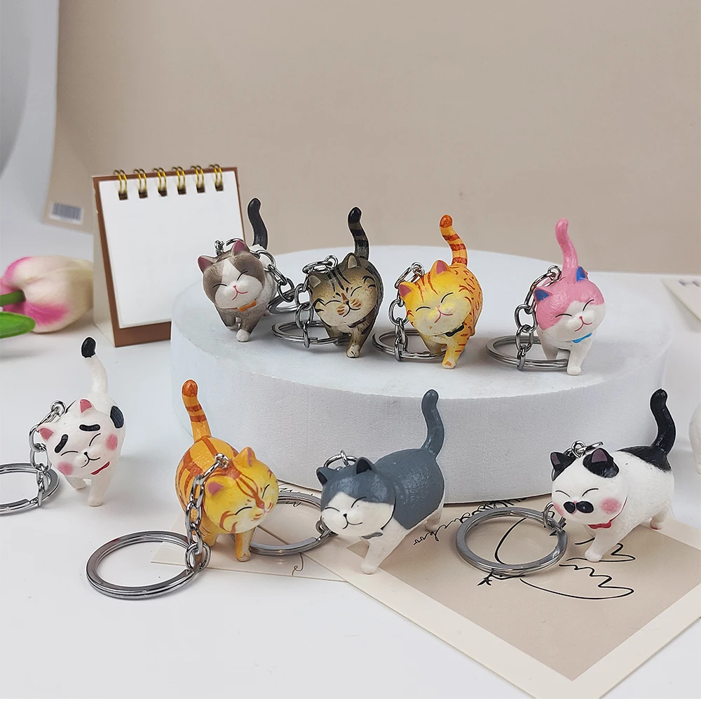 Cartoon Kittens Keychain Cure Animal Key Chain Creative Cat Pendant for Women Car Trinket Keyring Purse Bag Accessories Gifts