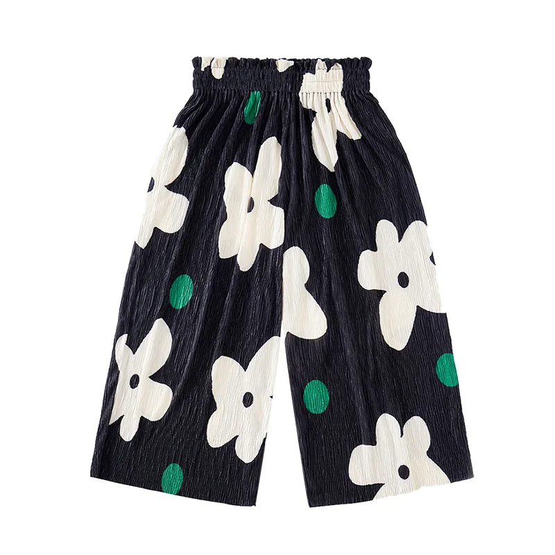 IMAKOKONI diseño original cintura elástica negro verano estilo fino pantalones cortos onda punto impreso nueve pantalones recortados 223691