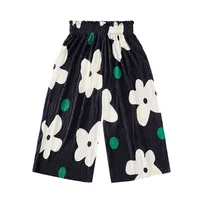 IMAKOKONI original design elasticated waist black summer thin style cropped pants wave dot printed nine cropped pants 223691
