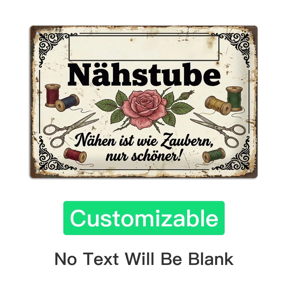 2D Flat Tudor Custom German Metal Sign Personalized Wall Art Decor for Home Sewing Room Tailor Shop Birthday Wedding Valentine's