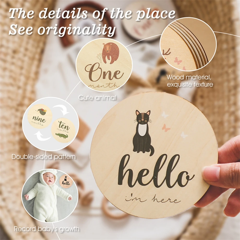 Baby Milestone Number Monthly Memorial Cards Newborn Baby Paper Wooden Engraved Age Photography Accessories Birthing Gifts