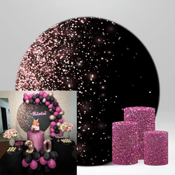 Rose Gold Bokeh Round Backdrop Glitter Black 16th 18th 30th Birthday Party Decoration Baby Shower Circle Round Props NO-178