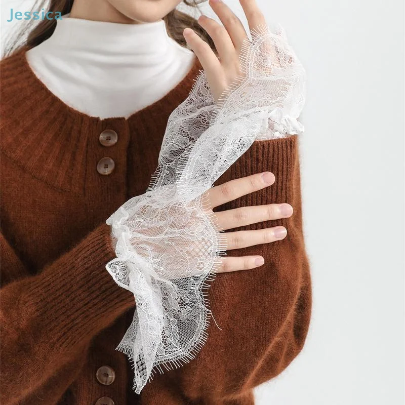 ♥ ♥ ♥ ♥ Polsini pieghettati per abito da sposa con polsini falsi in pizzo staccabile da donna