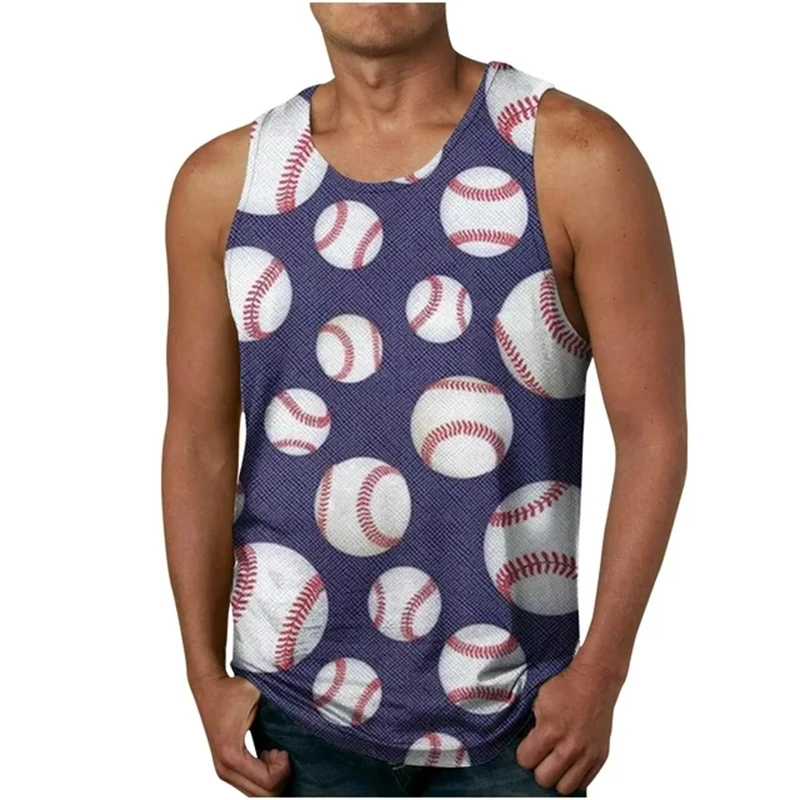 2024 Fashion Sportswear Vest Fitness Mens Tank Tops Sleeveless Funny Undershirt Baseball Pattern Print Music Shirt Streetwear