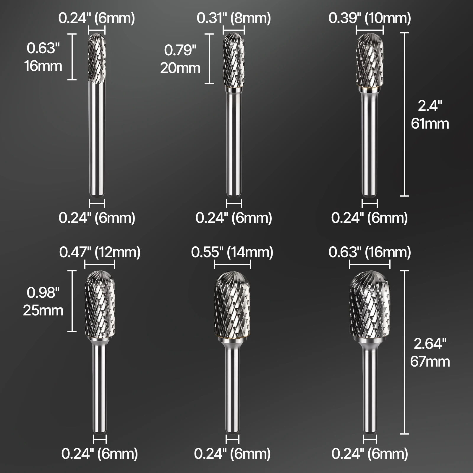 6-16mm Engraving Heads Hand Joinery Tool Set Tungsten Carbide Burr Bit Metal Rotary File Accessories Kit For Milling Wood