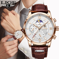 LIGE Fashion Luxury Men's Watches Retro Casual Leather Strap Quartz Man Watch Business Clocks Sports Waterproof Date Chronograph
