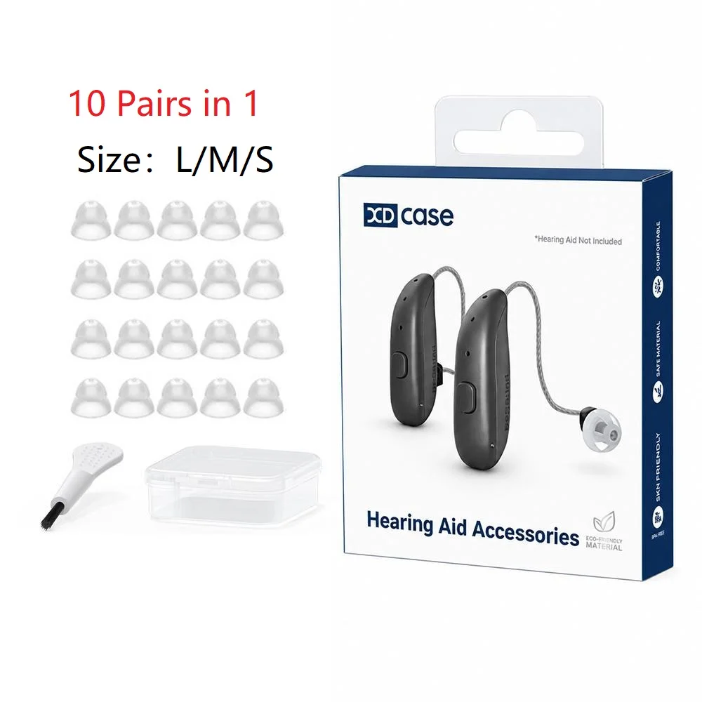 XDcase 10 Pairs/Pack For Phonak Hearing Aid Double Layer RIC and Open-Fit Power Domes Ear Tips & Cleaning Tools Kit L/M/S Size