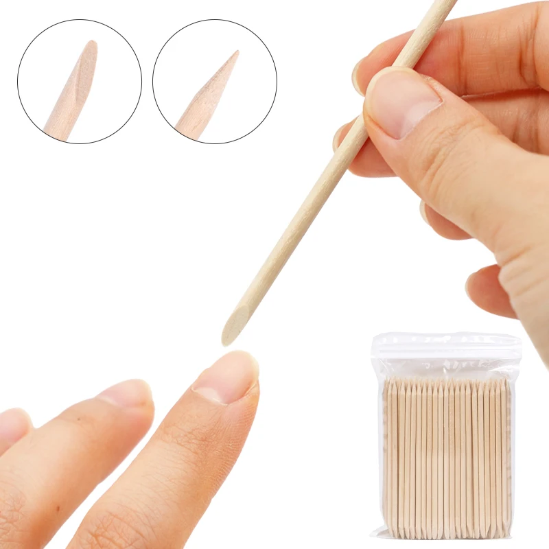 100pcs Nail Cuticle Pusher Orange Wood Sticks Nail Manicures Remover Wooden Design Nail Gel Polish Drawing Stick for Nail Art