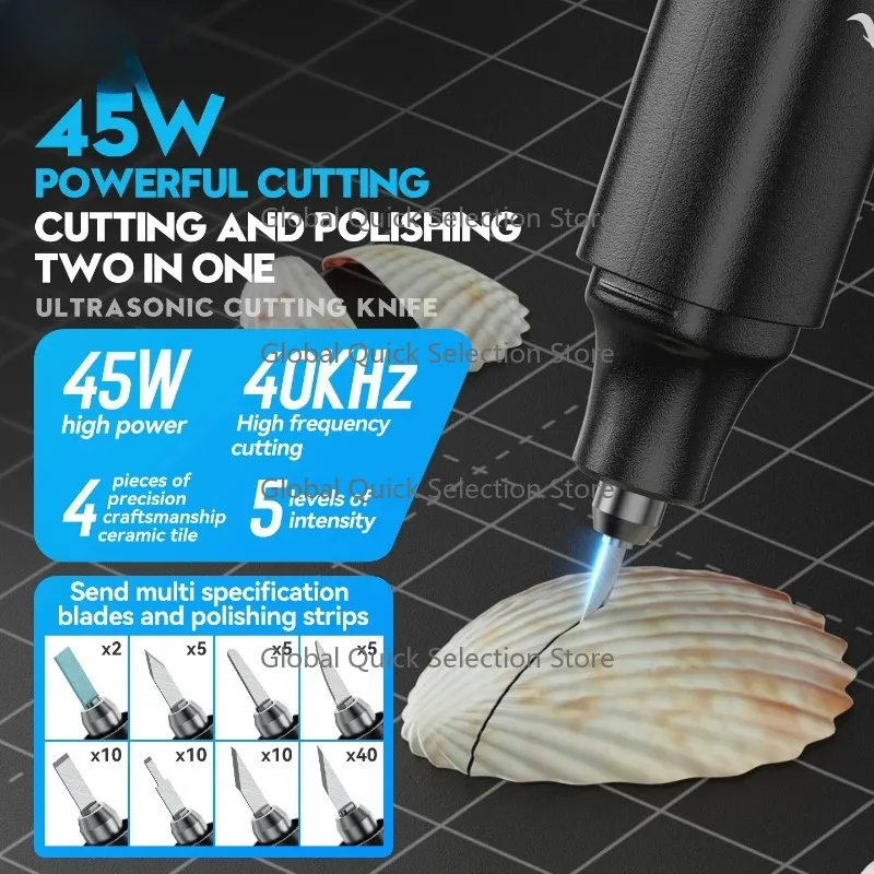 Awgem 45W Handheld Ultrasonic Cutter Ultrasonic cutting knife DIY Electric Carving Tool for Plastic/Resin/3D Printing/Textile