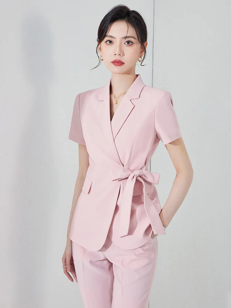 High-End Business Wear Suit Women's Summer Short-Sleeved Reception Formal Wear Beauty Salon Technician Overalls Suit