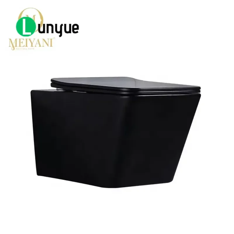 Concealed Water Tank Wall Mounted Toilet Matte Black Ceramic Bathroom Fixture Modern Design Space Saving Easy Installation