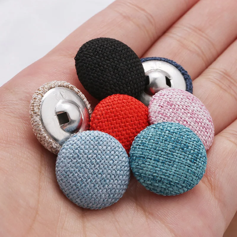 10Pcs Metal Fabric Linen Covered Button For Clothes Round Shank Buttons  Sofa Cushion Decor Cloth Button DIY Sewing Accessories