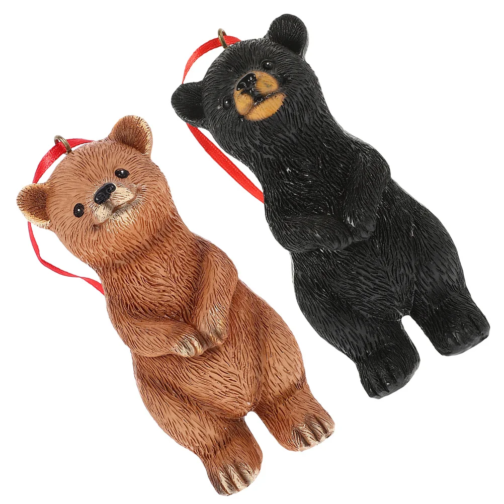 

2 Pcs Animal Brown Garden Bear Pendants Figurines Home Decor Compact Ornament Decorations