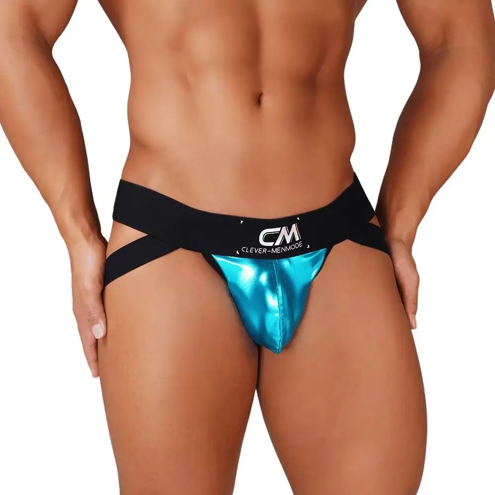 Men Thongs Faux Leather Jockstrap Underwear Sexy Comfort Wide Waistband Underpant Elastic Thong Penis Pouch Exotic Lingerie