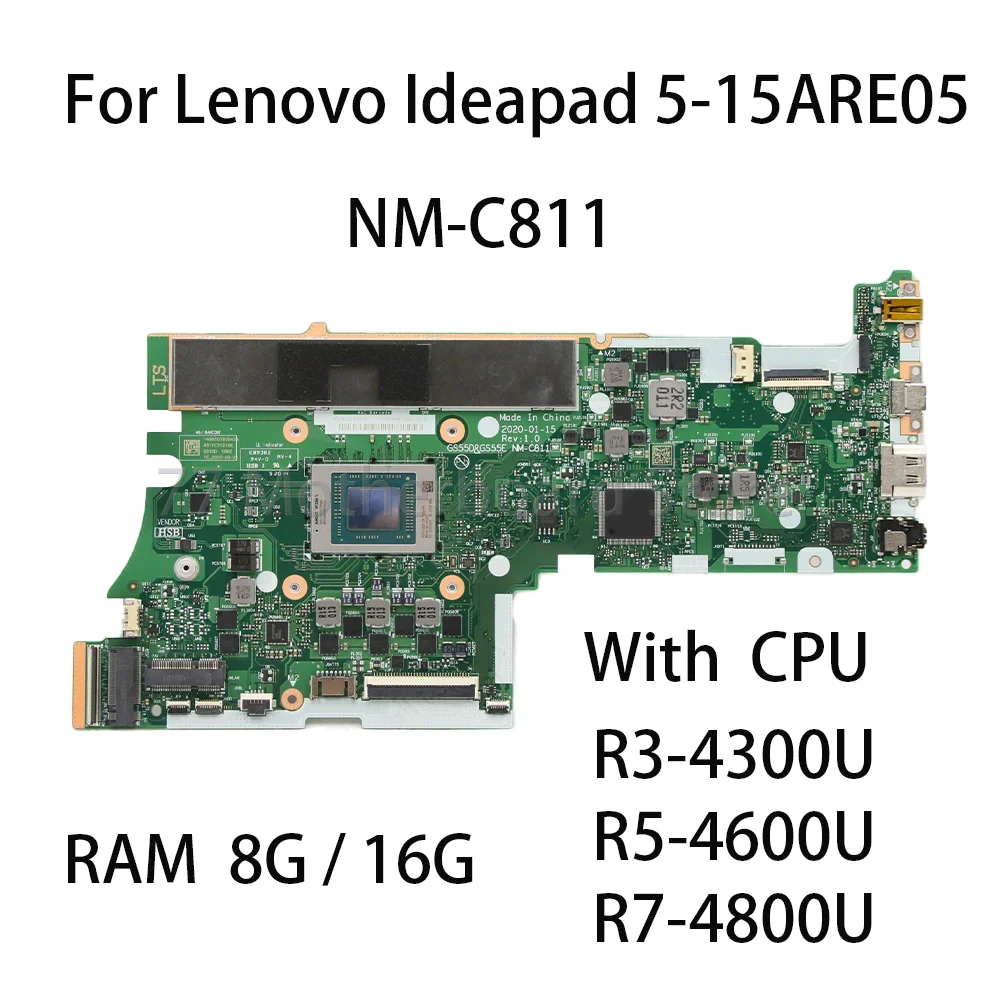 Laptop Motherboard NM-C811 For Lenovo Ideapad 5-15ARE05 With CPU R3-4300U R5-4500U R7-4700U RAM 8G 16G FRU 5B20S44358 5B20S44361