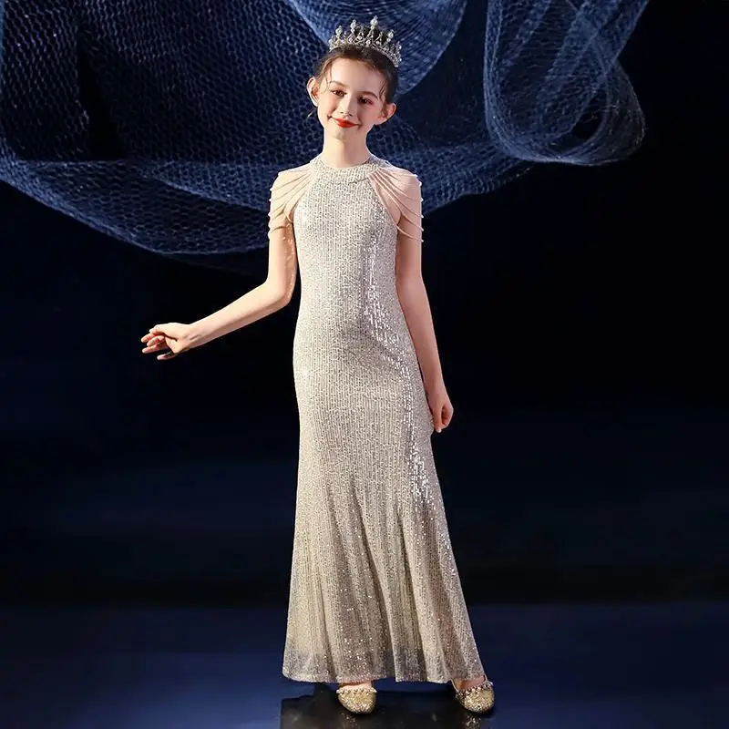 Luxury Sequined Children Prom Dress Mermaid Elegant Kids Birthday Party Dresses Piano Show Formal Costume Girls Evening Dresses