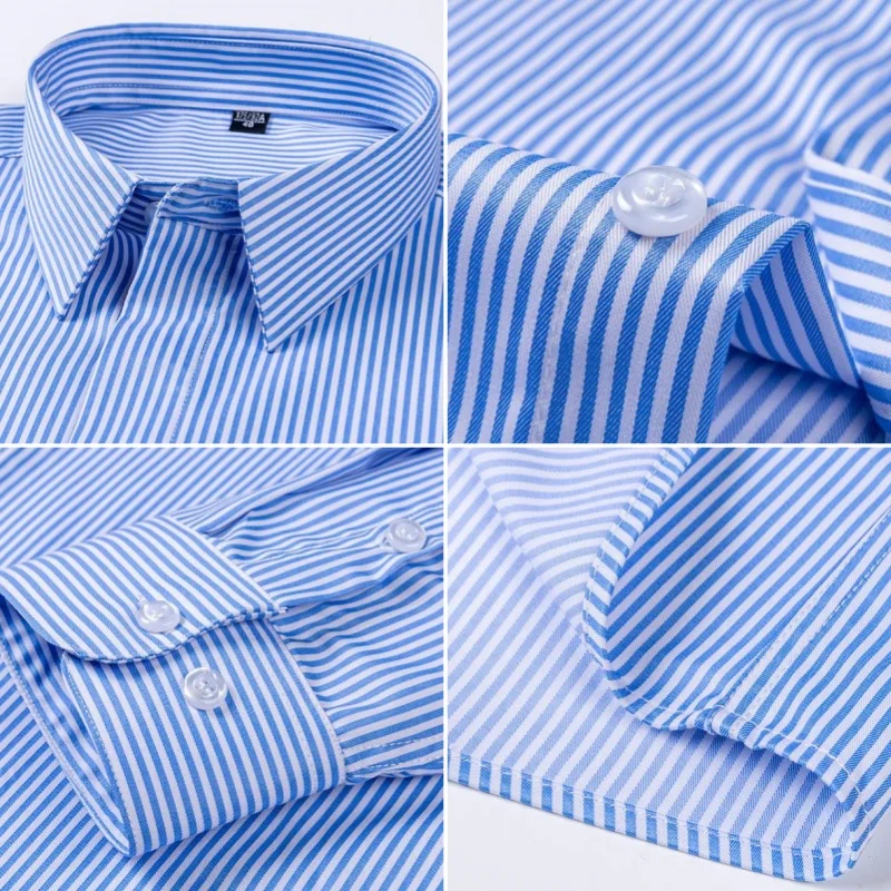 New Quality Anti-Wrinkle Men Shirt Long Sleeves Dress Shirts For Men Slim Fit Camisa Social Business Blouse Stripe Shirt 6XL 7XL