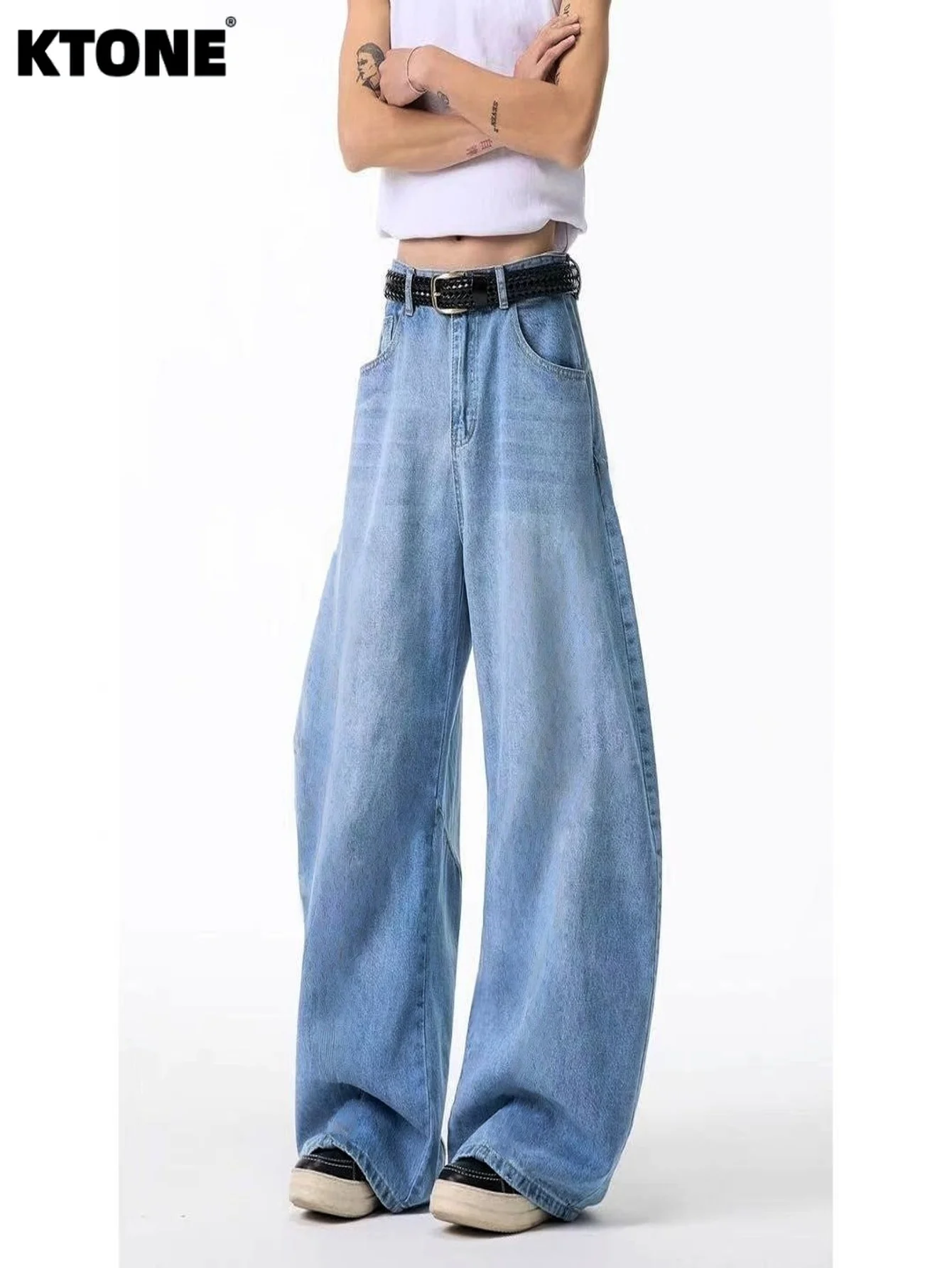 

Мужские брюки, синие джинсы свободного кроя, в стиле Y2K, оригинальные, повседневные, модные. Аксессуары и ремни в комплект не входят.