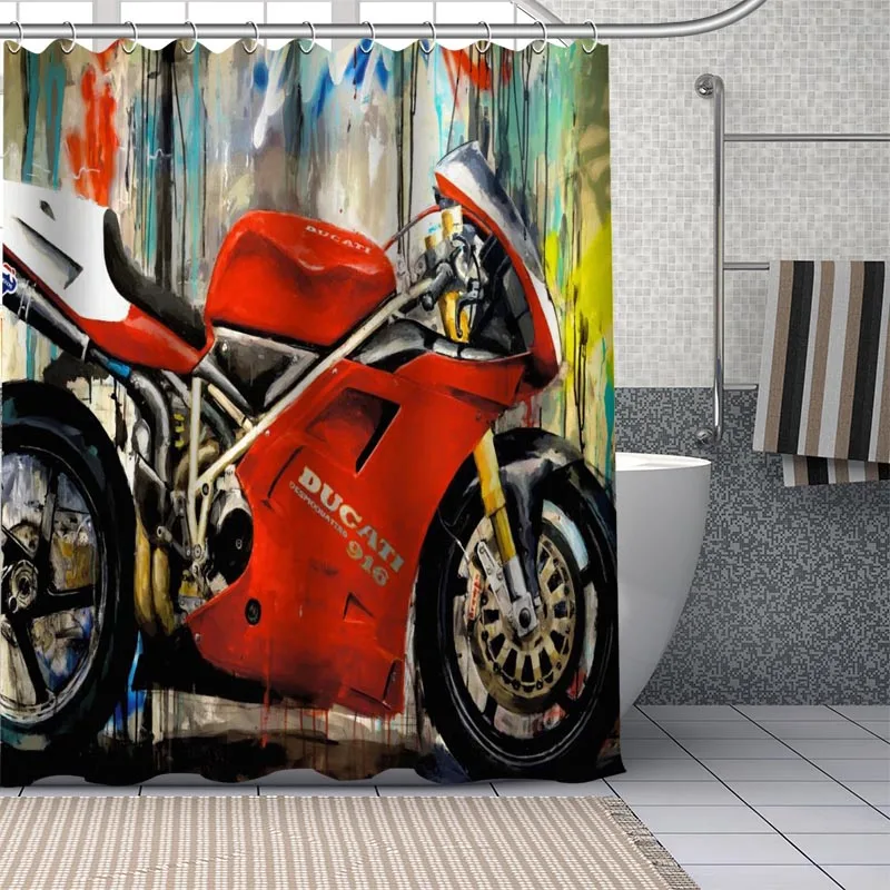 Motorcycle Custom Pattern Polyester Bath Curtain Waterproof Shower Curtains Geometric Bath Screen Printed Curtain For Bathroom